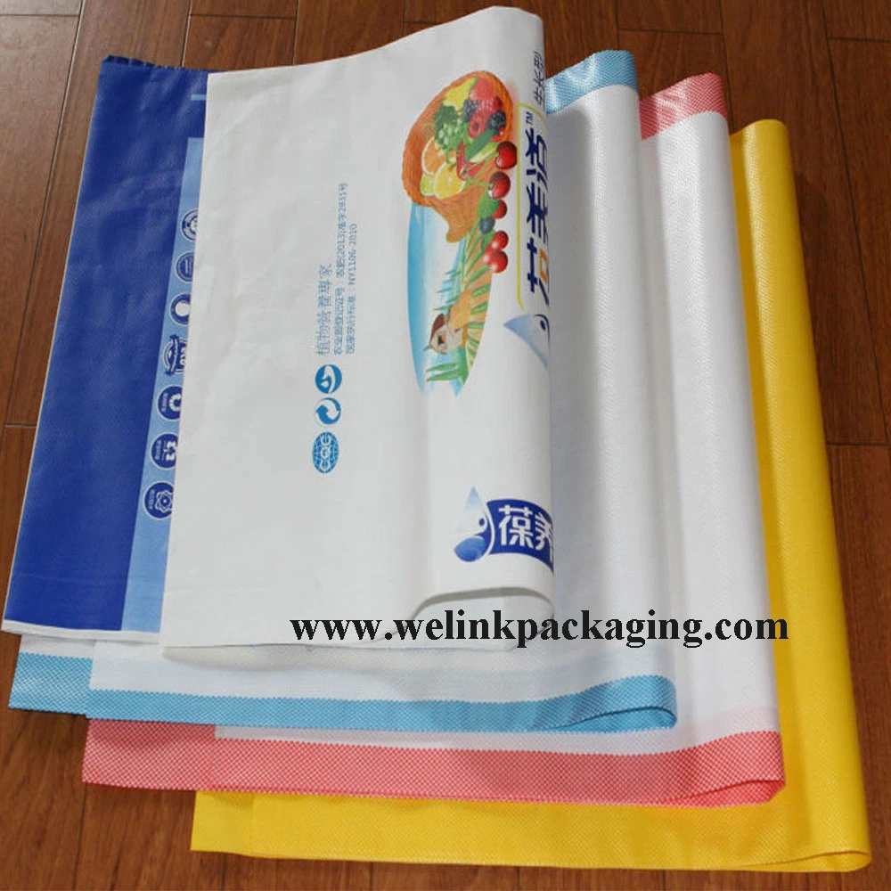 20kg 25kg Colorful Laminated BOPP Film PP Woven Bag Plastic Sack for Slat